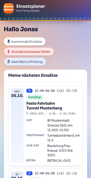 Mitarbeiter-App im Browser am Handy